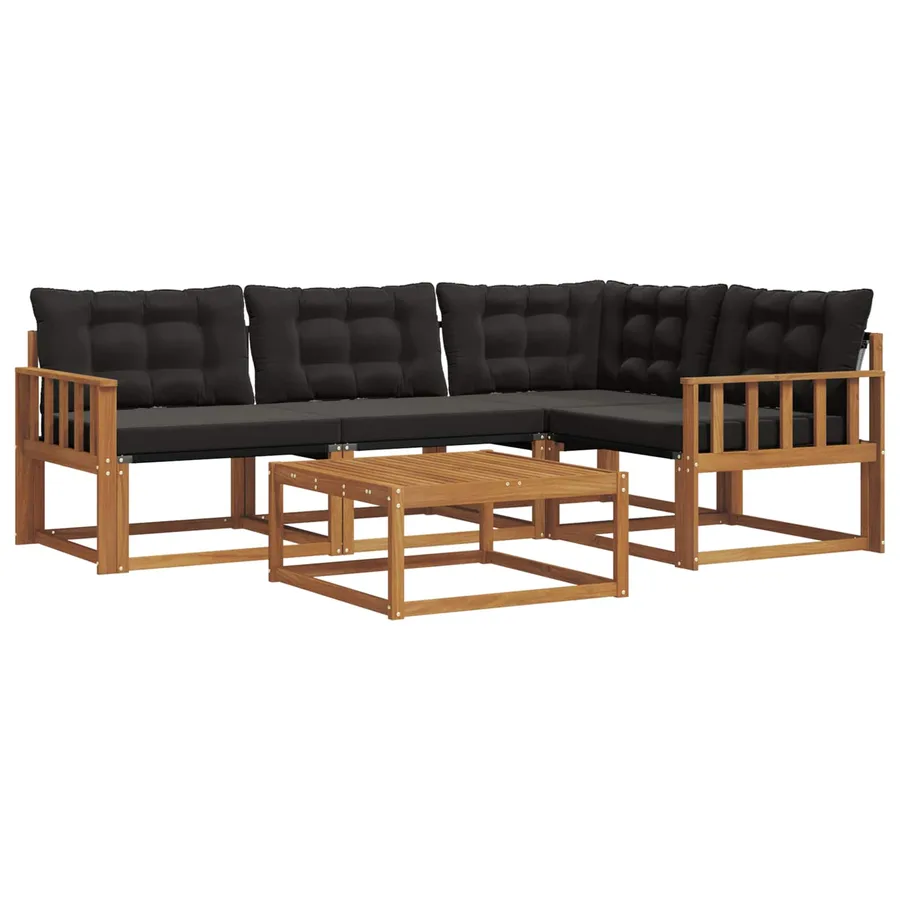 Ensemble de canapés d'extérieur 5 pcs Naturel et Noir - 2