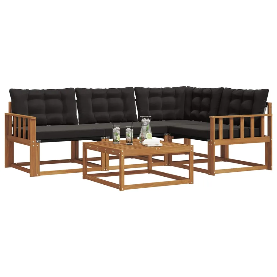 Ensemble de canapés d'extérieur 5 pcs Naturel et Noir - 3