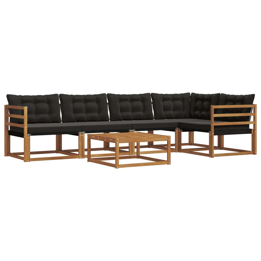 Ensemble de canapés d'extérieur 6 pcs Naturel et Noir - 2