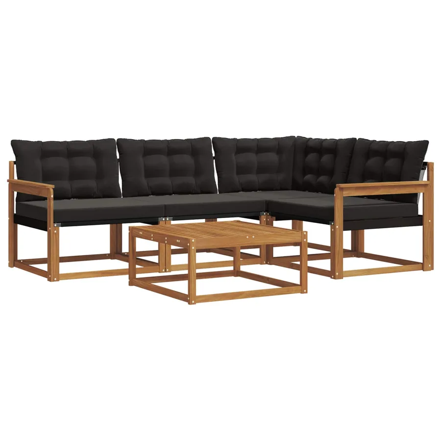 Ensemble de canapés d'extérieur 5 pcs Naturel et Noir - 2