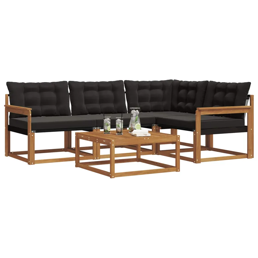 Ensemble de canapés d'extérieur 5 pcs Naturel et Noir - 3
