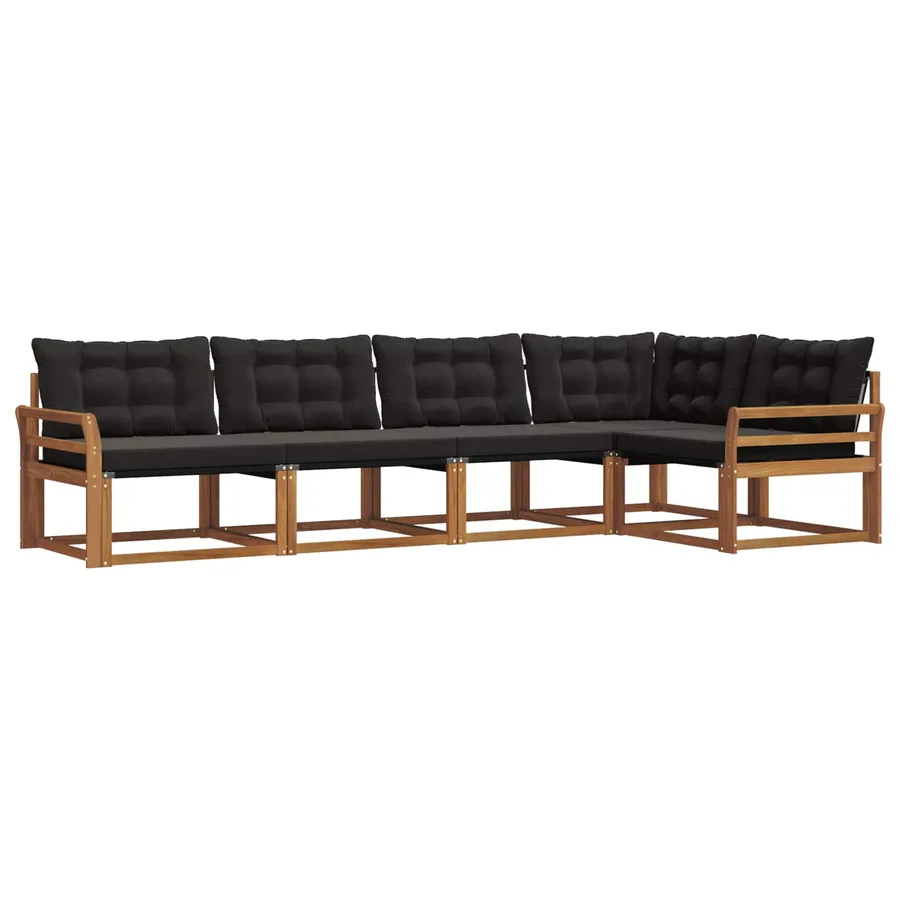 Ensemble de canapés d'extérieur 5 pcs Naturel et Noir - 2