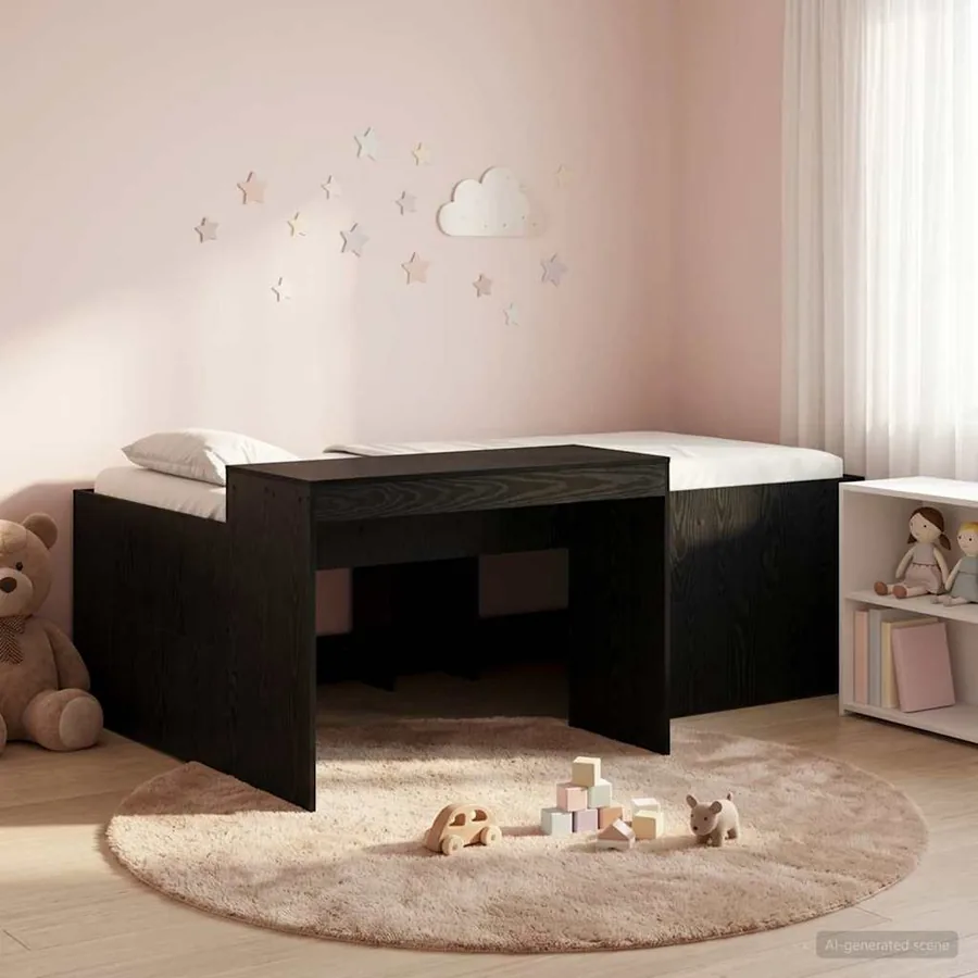 Lit haut pour enfants avec bureau Noir Bois d'ingénierie