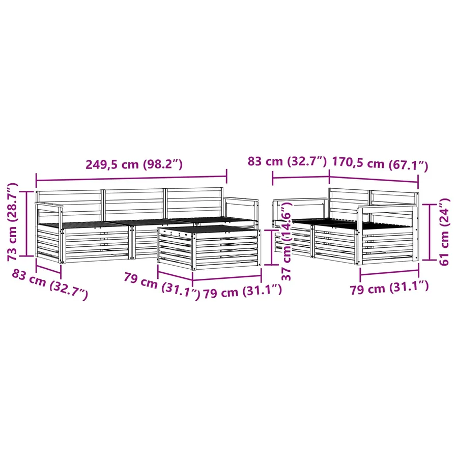 Ensemble de canapés d'extérieur 6 pcs Naturel - 9