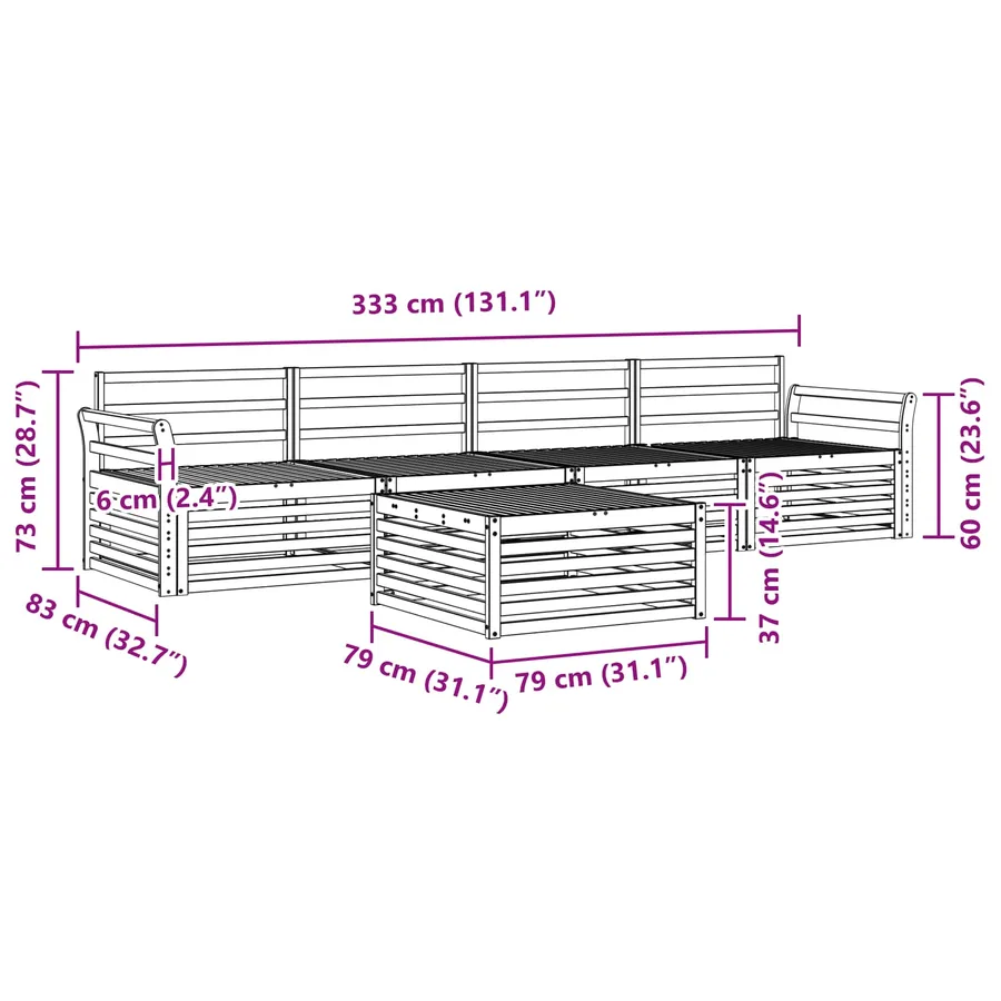 Ensemble de canapés d'extérieur 5 pcs Naturel - 9