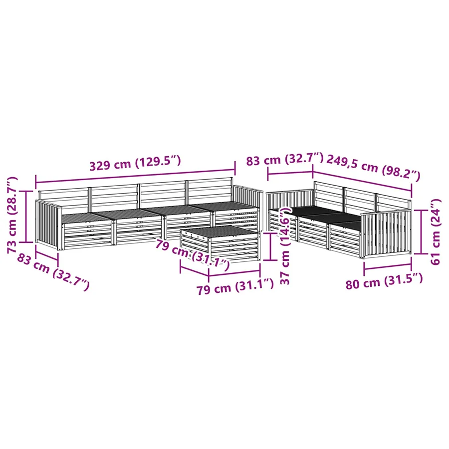 Ensemble de canapés d'extérieur 8 pcs Naturel - 9