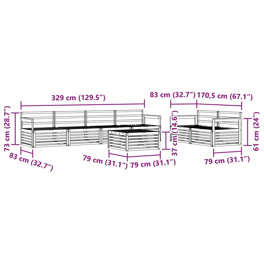 Ensemble de canapés d'extérieur 7 pcs Naturel - 9