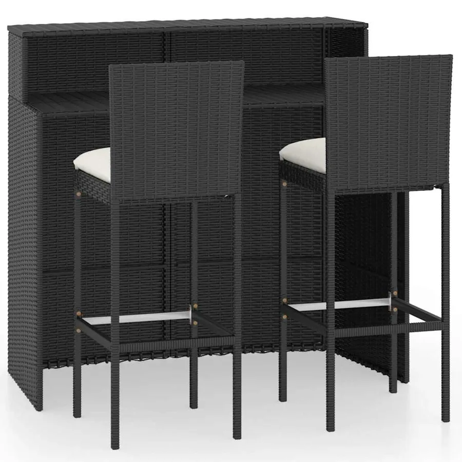 Ensemble de bar de jardin avec coussins 3 pcs Noir - 2