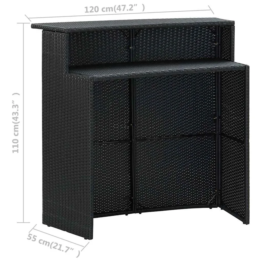 Ensemble de bar de jardin avec coussins 3 pcs Noir - 8