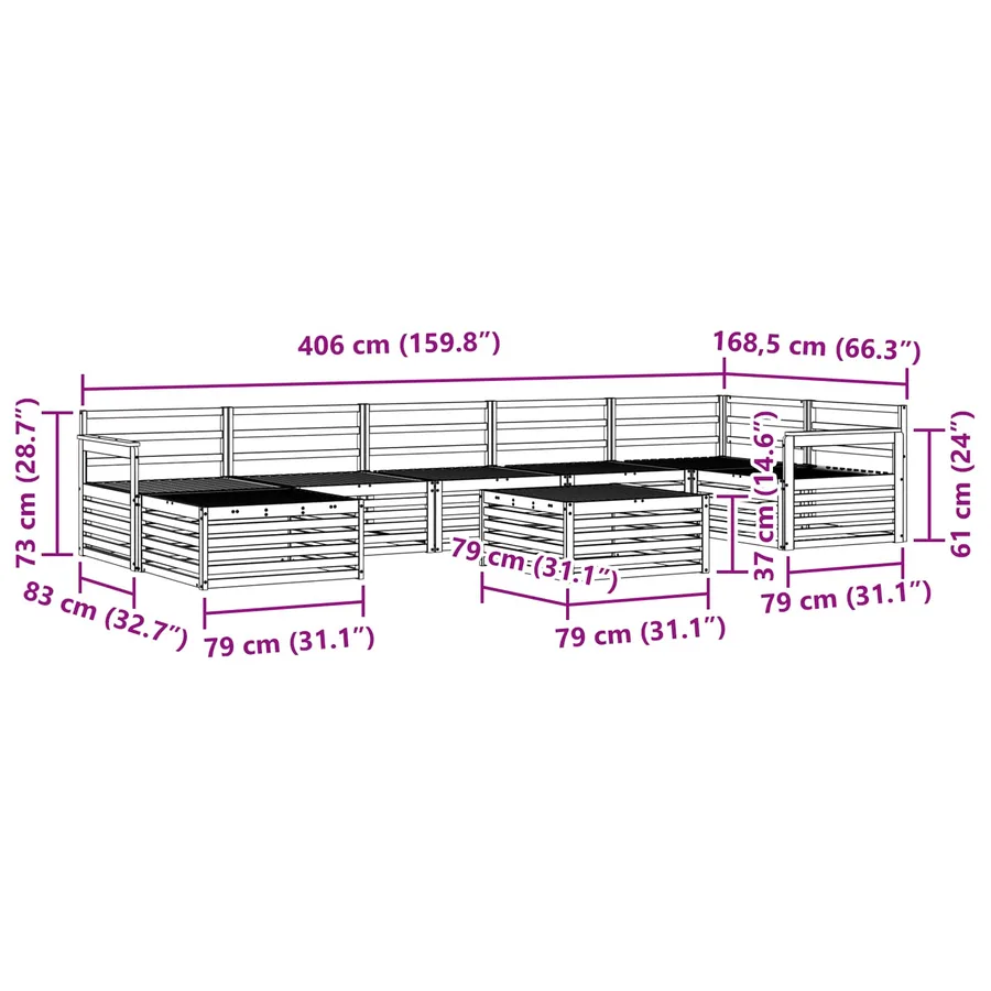 Ensemble de canapés d'extérieur 8 pcs Naturel - 12