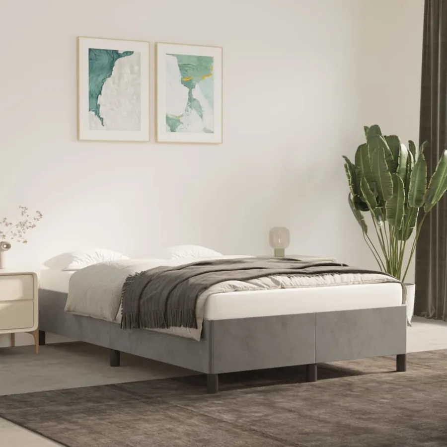 Cadre de lit sans matelas gris clair 120x200 cm velours