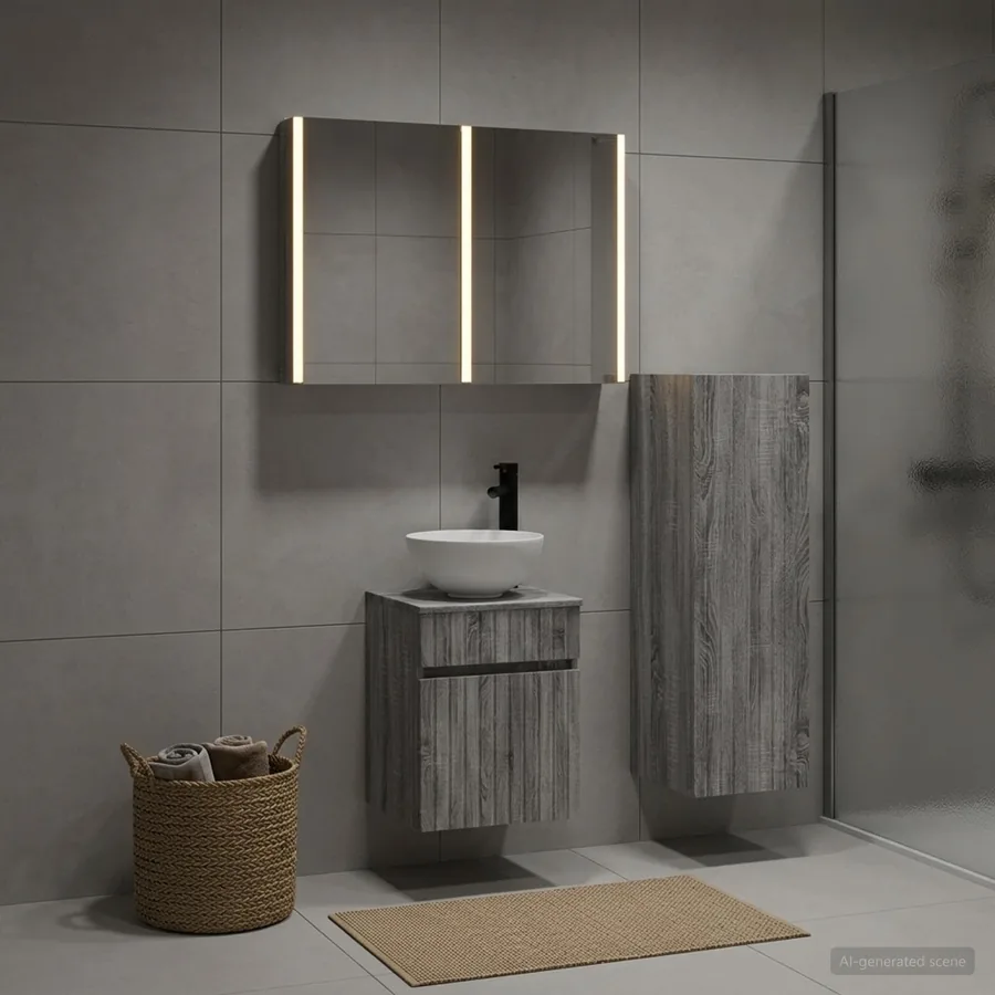 Ensemble de mobilier de salle de bain 4 pcs Sonoma gris