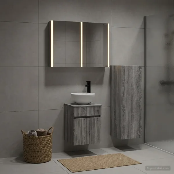 Ensemble de mobilier de salle de bain 4 pcs Sonoma gris