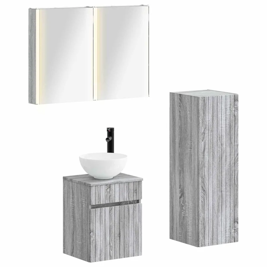 Ensemble de mobilier de salle de bain 4 pcs Sonoma gris - 2