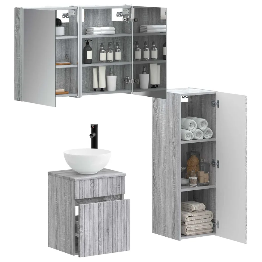 Ensemble de mobilier de salle de bain 4 pcs Sonoma gris - 3