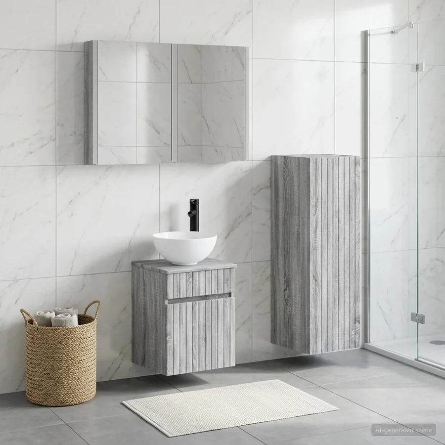 Ensemble de mobilier de salle de bain 4 pcs Sonoma gris - 4