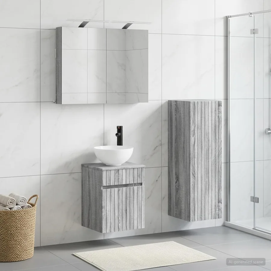 Ensemble de mobilier de salle de bain 4 pcs Sonoma gris
