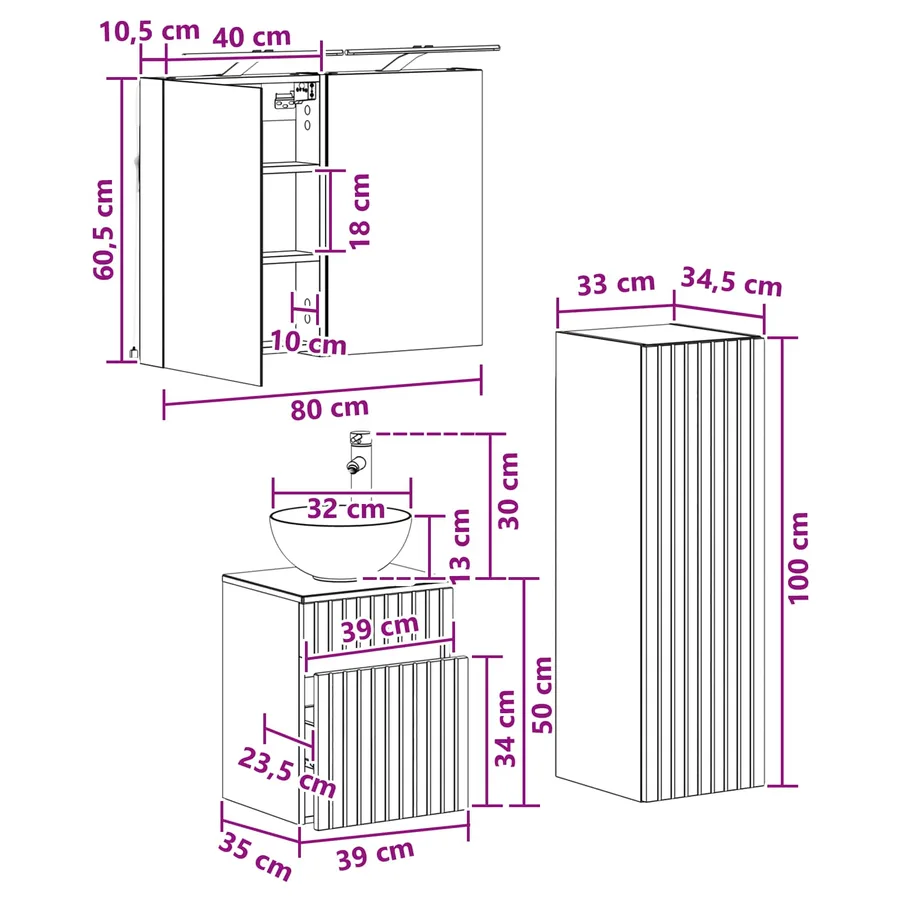 Ensemble de mobilier de salle de bain 4 pcs Sonoma gris - 12