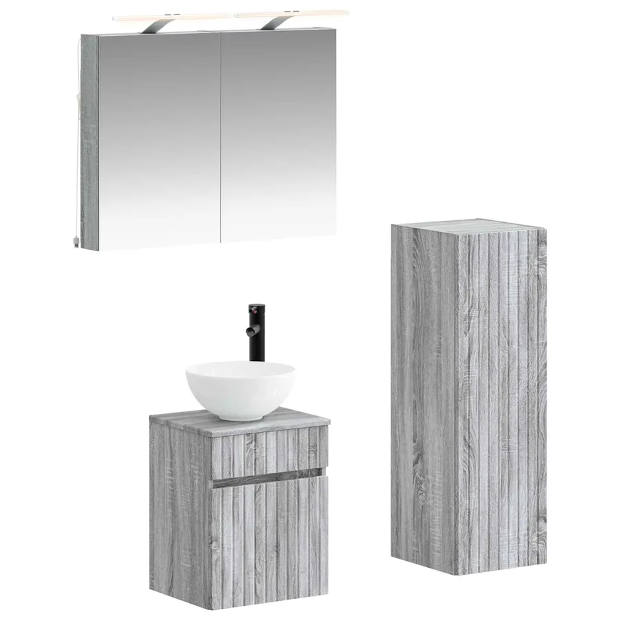 Ensemble de mobilier de salle de bain 4 pcs Sonoma gris - 2
