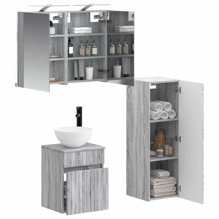 Ensemble de mobilier de salle de bain 4 pcs Sonoma gris - 3