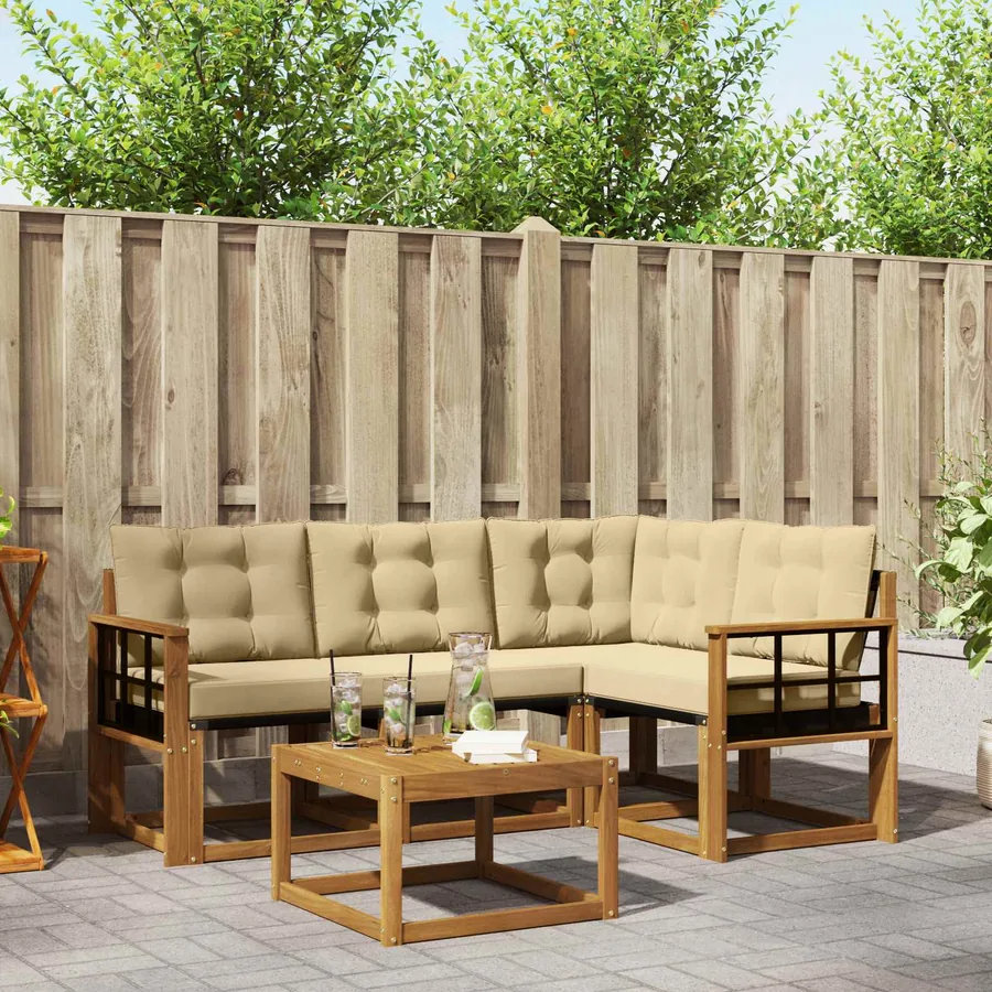 Ensemble de canapés d'extérieur 5 pcs Naturel et Beige