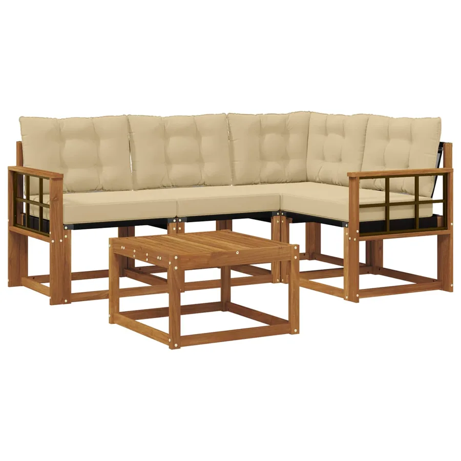 Ensemble de canapés d'extérieur 5 pcs Naturel et Beige - 2
