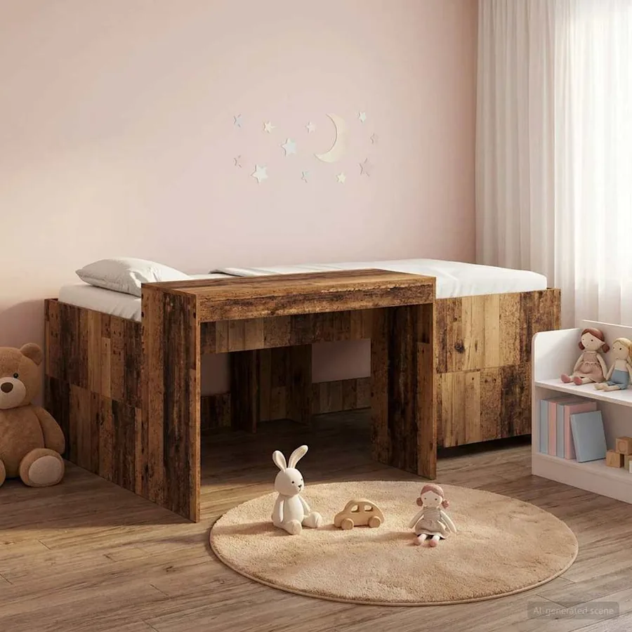Lit haut pour enfants avec bureau Bois ancien Bois d'ingénierie