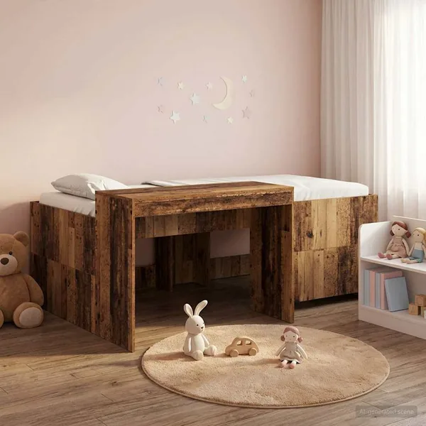Lit haut pour enfants avec bureau Bois ancien Bois d'ingénierie