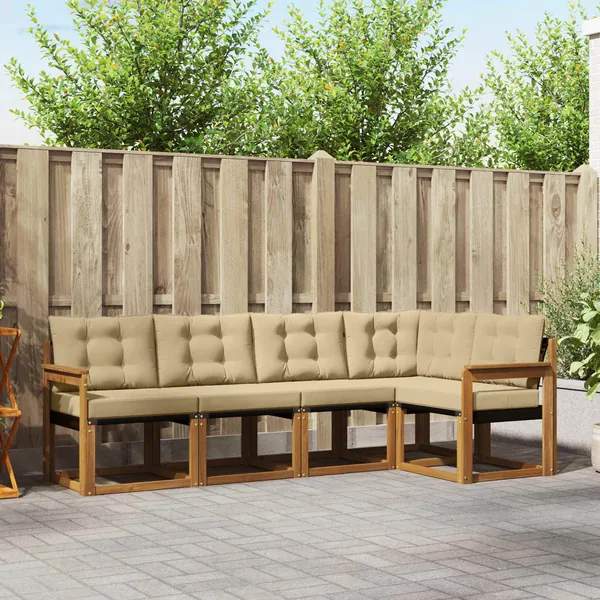 Ensemble de canapés d'extérieur 5 pcs Naturel et Beige