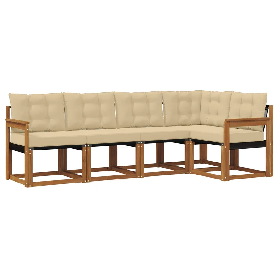 Ensemble de canapés d'extérieur 5 pcs Naturel et Beige - 2