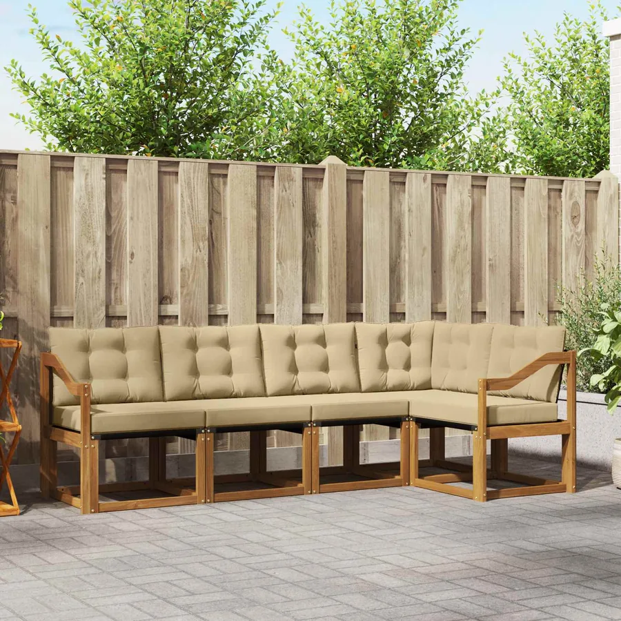 Ensemble de canapés d'extérieur 5 pcs Naturel et Beige