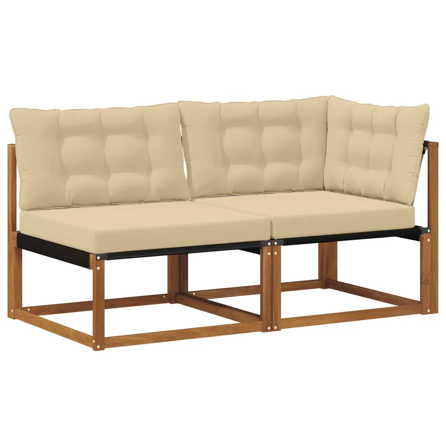 Canapé d’extérieur milieu et coin avec coussin 7 Pièce Naturel - 2