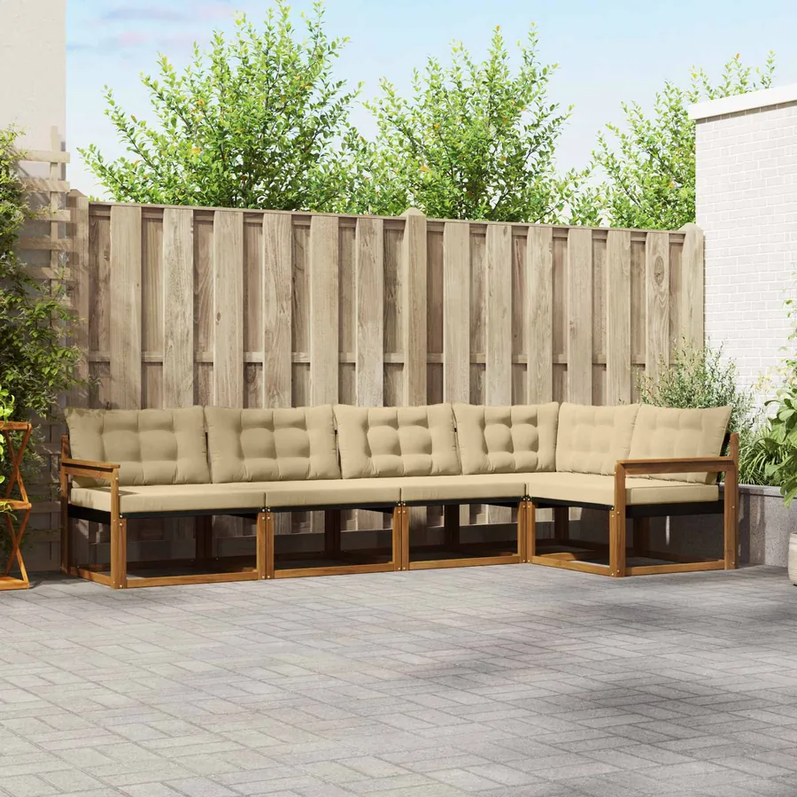 Ensemble de canapés d'extérieur 5 pcs Naturel et Beige