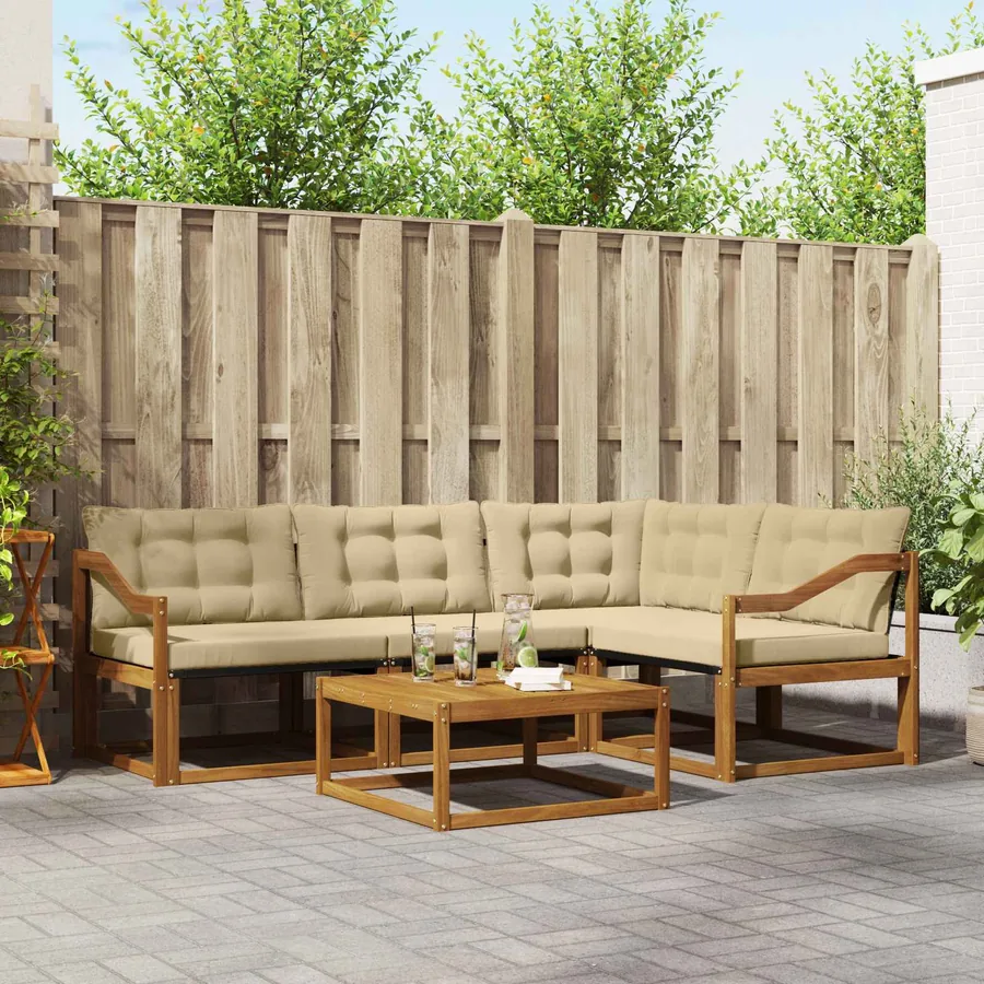 Ensemble de canapés d'extérieur 5 pcs Naturel et Beige