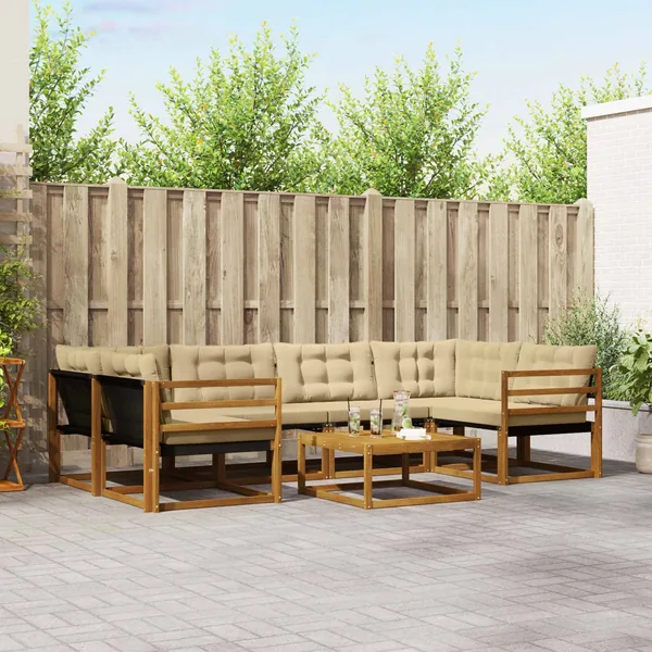 Ensemble de canapés d'extérieur 7 pcs Naturel et Beige