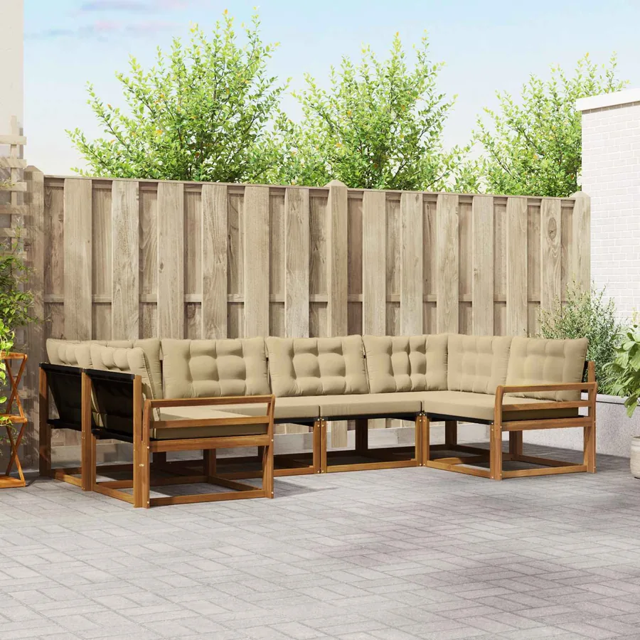 Ensemble de canapés d'extérieur 6 pcs Naturel et Beige