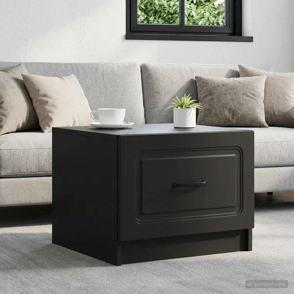 Table basse avec tiroir Noir 49 x 50 x 37 cm Bois d'ingénierie