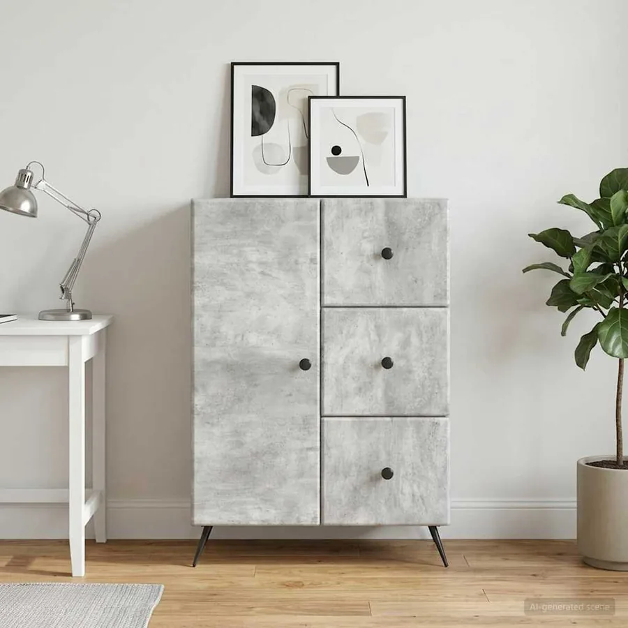 Buffet Gris béton 66 x 34,5 x 90 cm Bois d'ingénierie