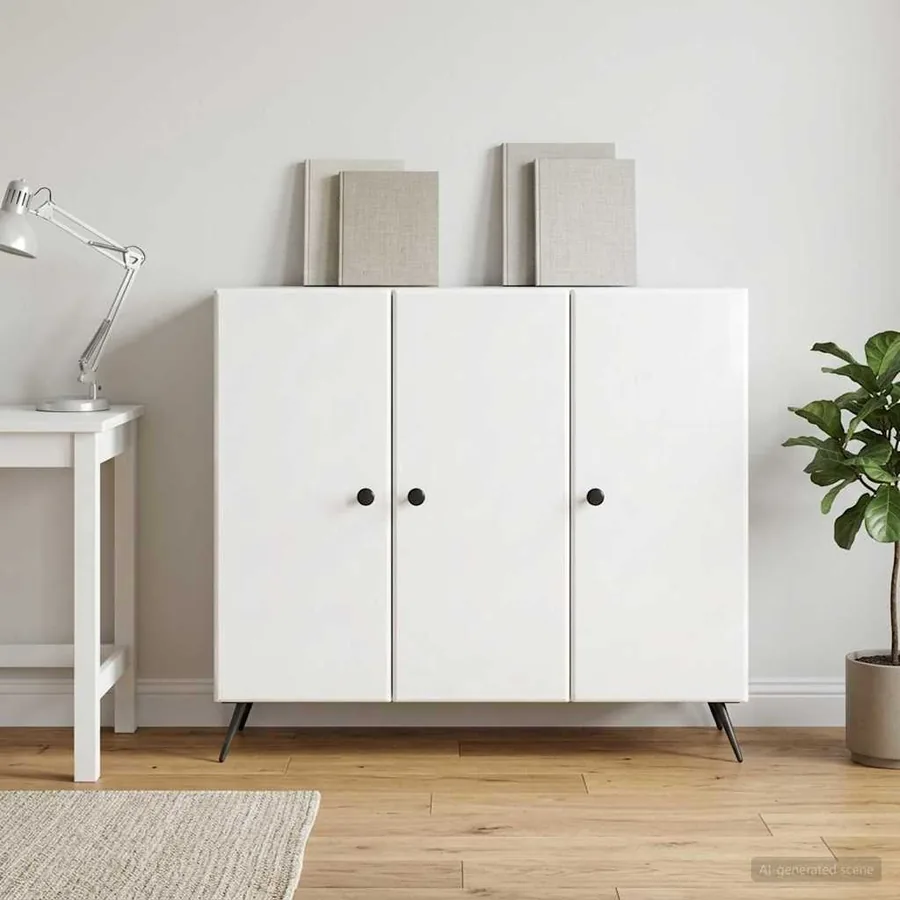 Buffet Blanc brillant 89 x 34,5 x 80 cm Bois d'ingénierie