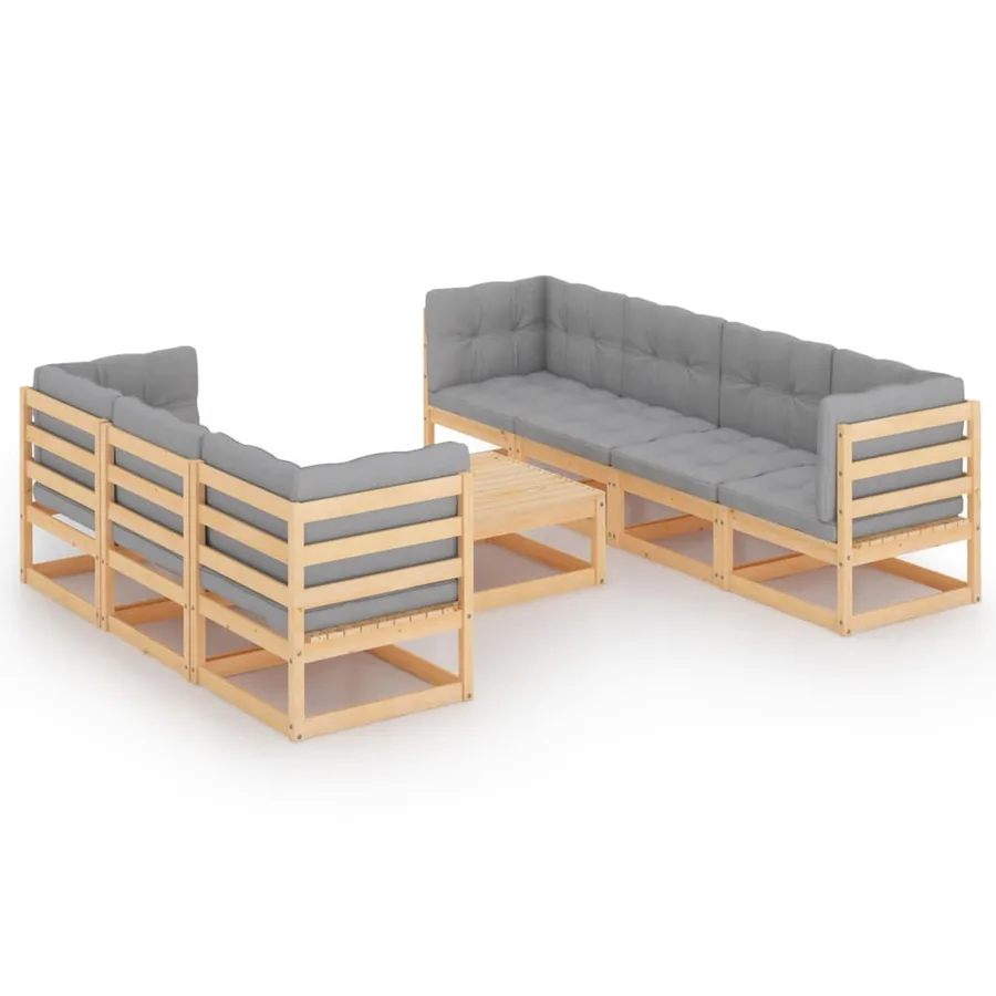 Salon de jardin 8 pcs avec coussins Bois de pin massif - 2