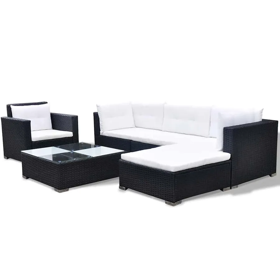 Salon de jardin 6 pcs avec coussins Résine tressée Noir - 3