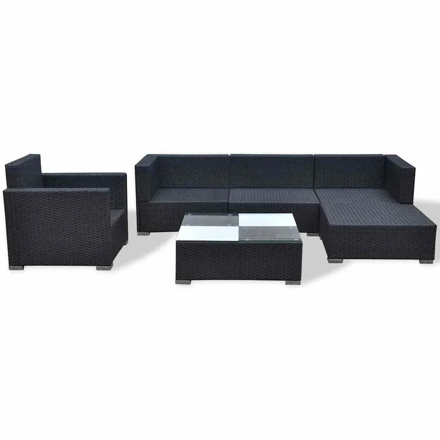 Salon de jardin 6 pcs avec coussins Résine tressée Noir - 4