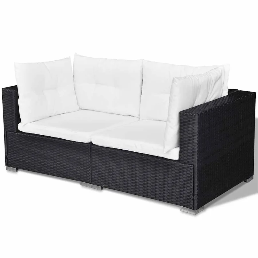 Salon de jardin 6 pcs avec coussins Résine tressée Noir - 5