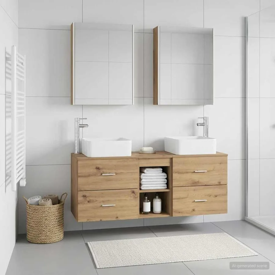 Ensemble de mobilier de salle de bain 5 pc Chêne artisanal