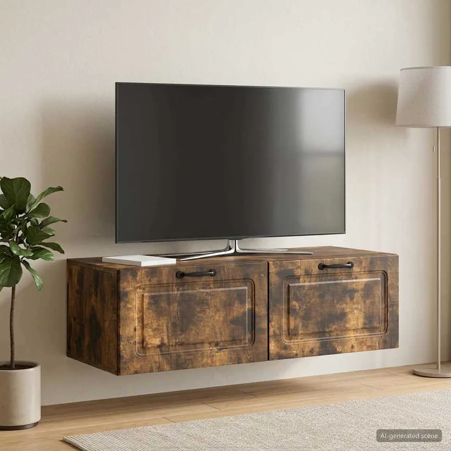 Meuble TV mural Chêne fumé 98 x 41 x 30 cm Bois d'ingénierie - 4