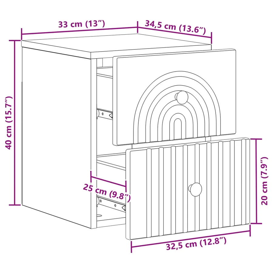 Cabinet de chevet mural 2 pcs Blanc 33 x 34,5 x 40 cm - 12
