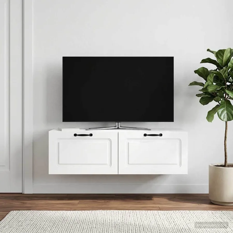 Meuble TV mural Blanc 98 x 41 x 30 cm Bois d'ingénierie - 4