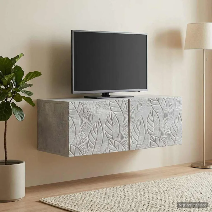 Meuble TV mural 98 x 41 x 30 cm Gris béton Bois d'ingénierie - 3