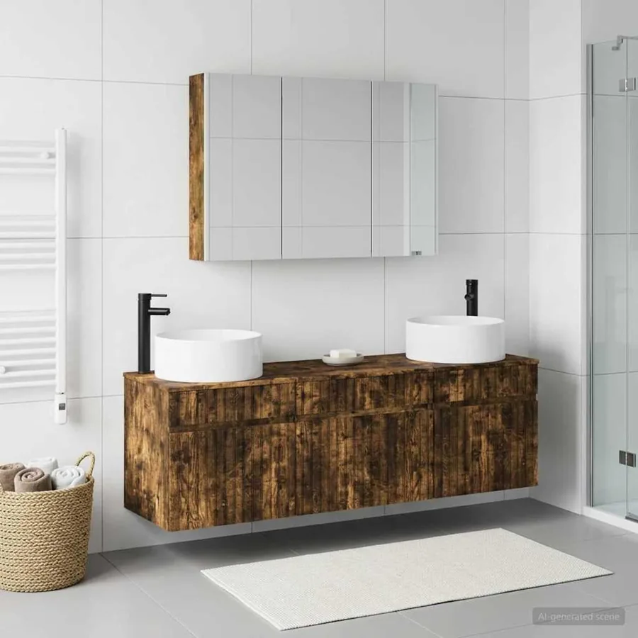 Ensemble d'armoire de salle de bain 4 pcs Chêne fumé