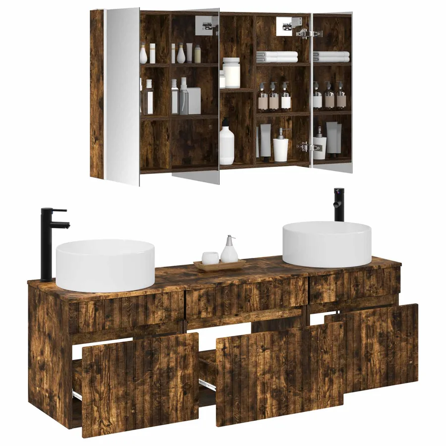 Ensemble d'armoire de salle de bain 4 pcs Chêne fumé - 3